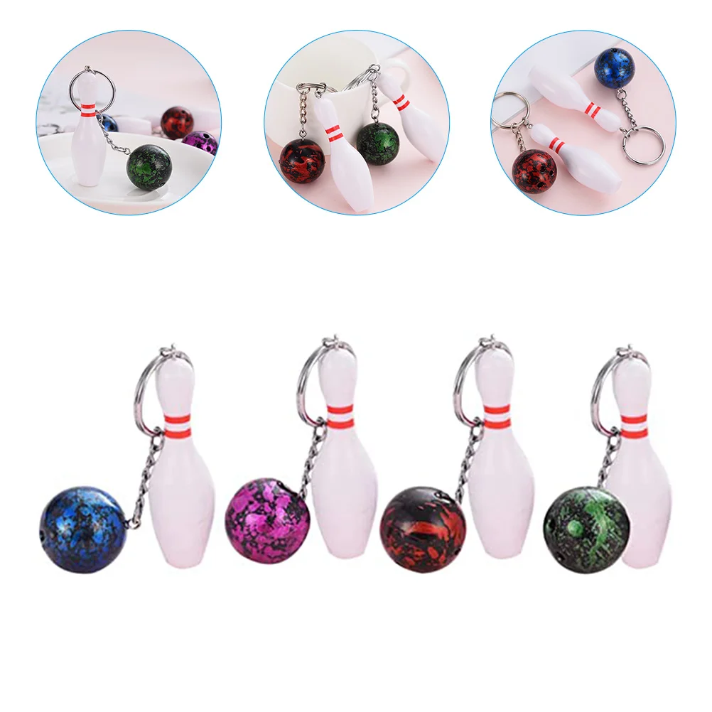 

4 Pcs Bowling Keychain Mini Keepsakes Simulated Keychains Pendant Sports Themed Rings Zinc Alloy Pendants