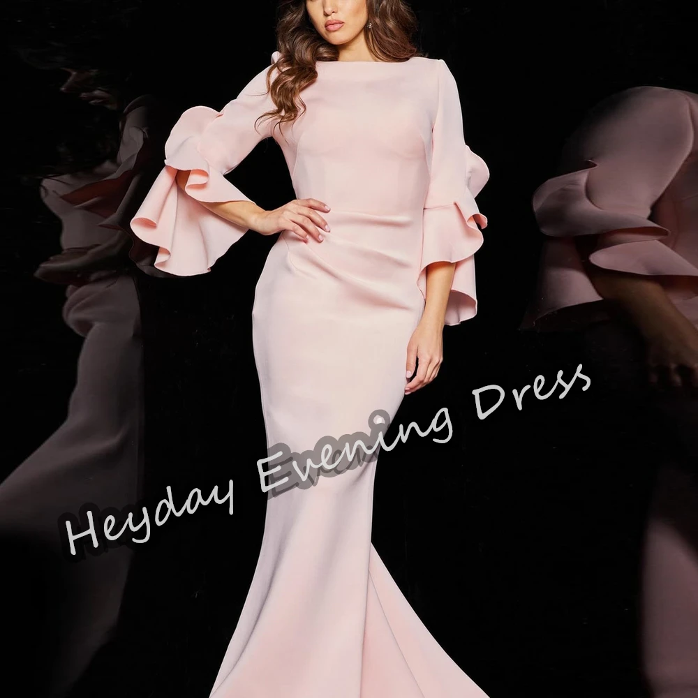 

Heyday Crepe Scoop Neckline Saudi Arabia Mermaid 3/4 Sleeves Prom Gown Floor Length Elegant Evening Party Dress For Women 2024