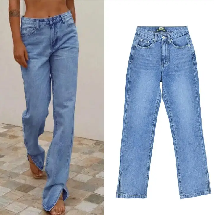 Women's High Waisted Jeans Slim Straight Denim Pants With Open Hem Split Flared Pants
Women's High Waisted Jeans Slim Straight Denim Pants With Open Hem Split Flared Pants