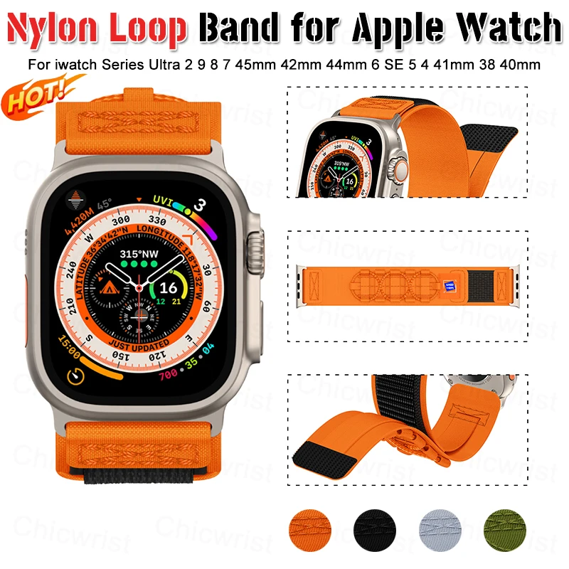 

Ремешок нейлоновый для Apple Watch Ultra 2, спортивный браслет для iwatch Series 9 8 7 6 SE 5 4 41 мм 38 40 мм, 49 мм 45 мм 42 мм 44 мм