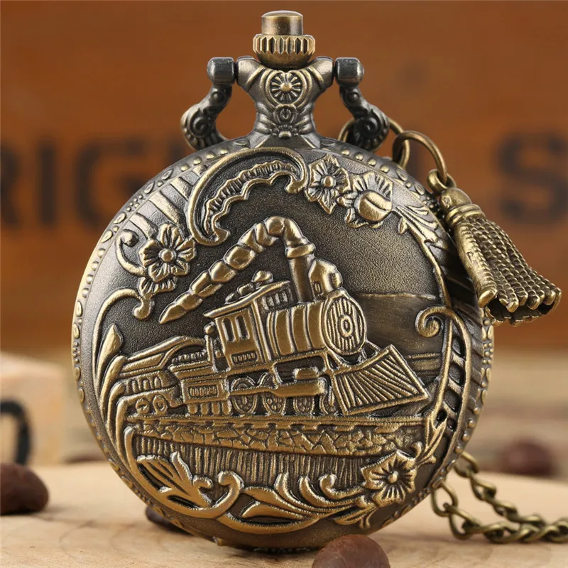 Vintage Clock Engraved Steam Train Pattern Arabic Number Display with Quartz Movement Pocket Watch Pendant Tassels Sweater Chain
Vintage Clock Engraved Steam Train Pattern Arabic Number Display with Quartz Movement Pocket Watch Pendant Tassels Sweater Chain