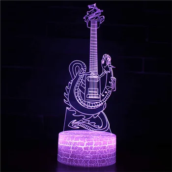 기타 바이올린 3D 착시 테이블 램프, LED 야간 조명, 침실 장식, 16 색 변경, 원격 선물, 남아, 여아, 어린이용 장난감
