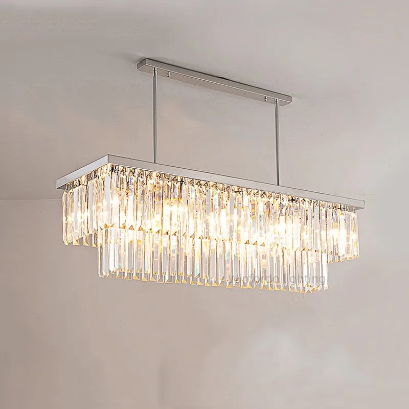 Modern crystal silver rectangle chandelier for kitchen dining room island suspension crystal lamps Luxury home decor led light
Modern crystal silver rectangle chandelier for kitchen dining room island suspension crystal lamps Luxury home decor led light