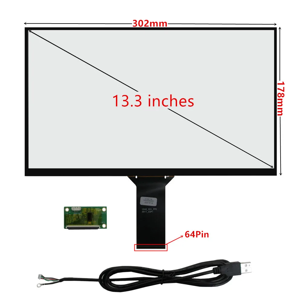

13,3 дюймов 16:9 302 мм * 178 мм Универсальный многосенсорный емкостный дигитайзер сенсорная панель стекло с преобразователем USB платы драйвера