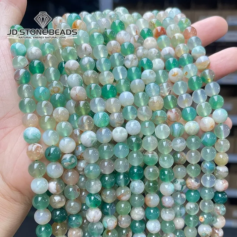 

Natural Stone Green Cherry Agate Beads Round Loose Spacer Sakura Blossom Bead For Jewelry Making Diy Necklace Bracelet Accessroy