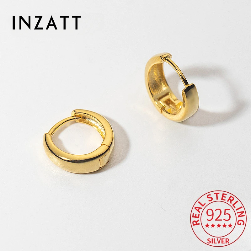

INZATT Real S925 Sterling Silver 18k Gold 1.2CM Round Huggies Hoop Earrings For Women Fine Jewelry Geometric Accessories
