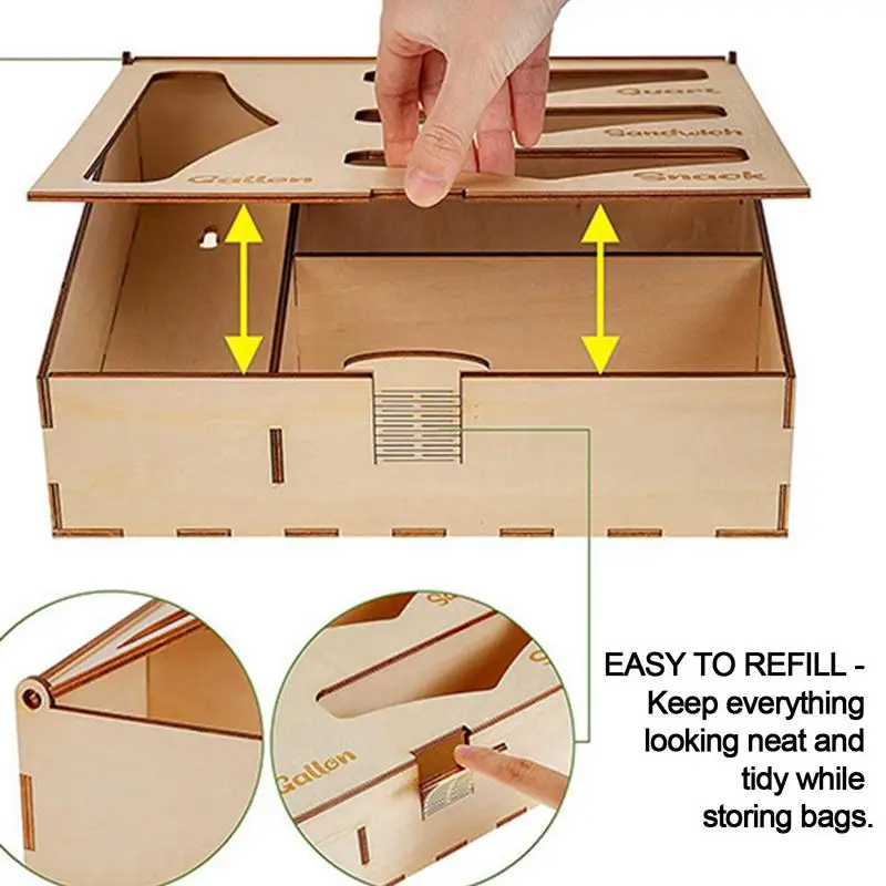 

4 Slot Wooden Storage Bag Organizer Kitchen Bag Organizer Foil Organizer For Drawer Food Bag Dispenser For All Brands Sizes