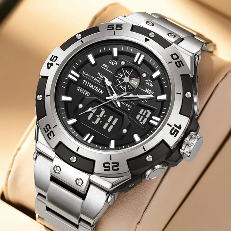 

Часы наручные мужские цифровые, Спортивные кварцевые Стальные брендовые, с хронографом, отображением даты и недели