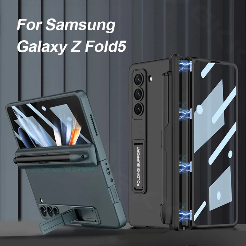 

GKK Original Case For Samsung Galaxy Z Fold 5 5G Case Magnetic Hinge Screen Glass Pen Stand Holder Hard Cover For Galaxy Z Fold5