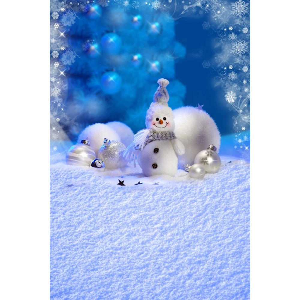 

Laeacco Christmas Backdrop Winter Snowflake Snowman Dreamy Ice Blue Light Bokeh Kids Newborn Portrait Photography Background