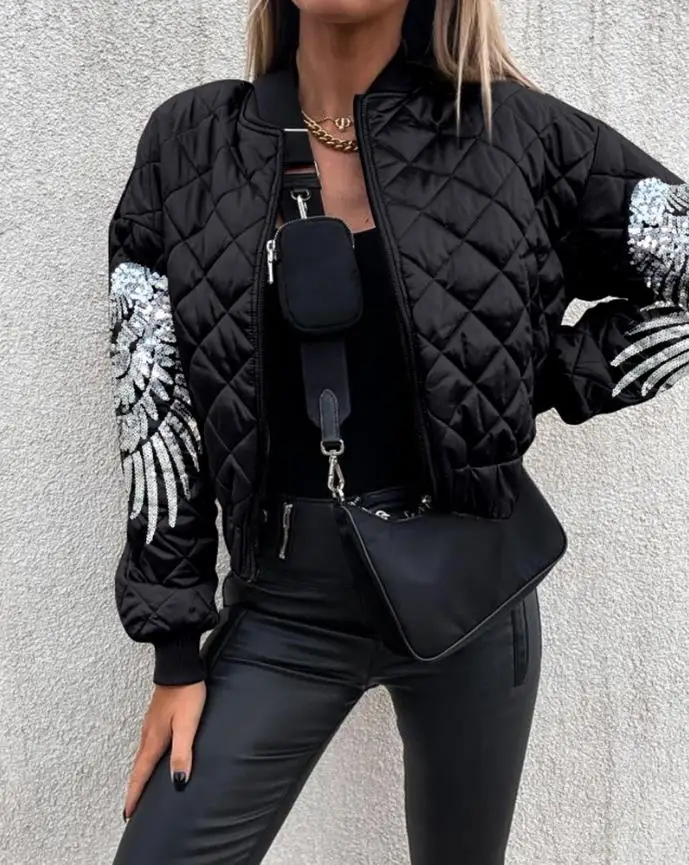 Autumn Winter Bomber Jackets for Women Streetwear Baseball Coat Contrast Sequin Angel Wings Pattern Quilted Puffer Jacket
Autumn Winter Bomber Jackets for Women Streetwear Baseball Coat Contrast Sequin Angel Wings Pattern Quilted Puffer Jacket