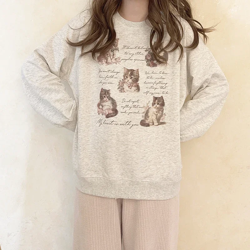 Cotton Sweatshirts Women Autumn 2023 Long Sleeve Round Neck Cute Cats Letters Print Loose Pullovers Kawaii Clothes
Cotton Sweatshirts Women Autumn 2023 Long Sleeve Round Neck Cute Cats Letters Print Loose Pullovers Kawaii Clothes