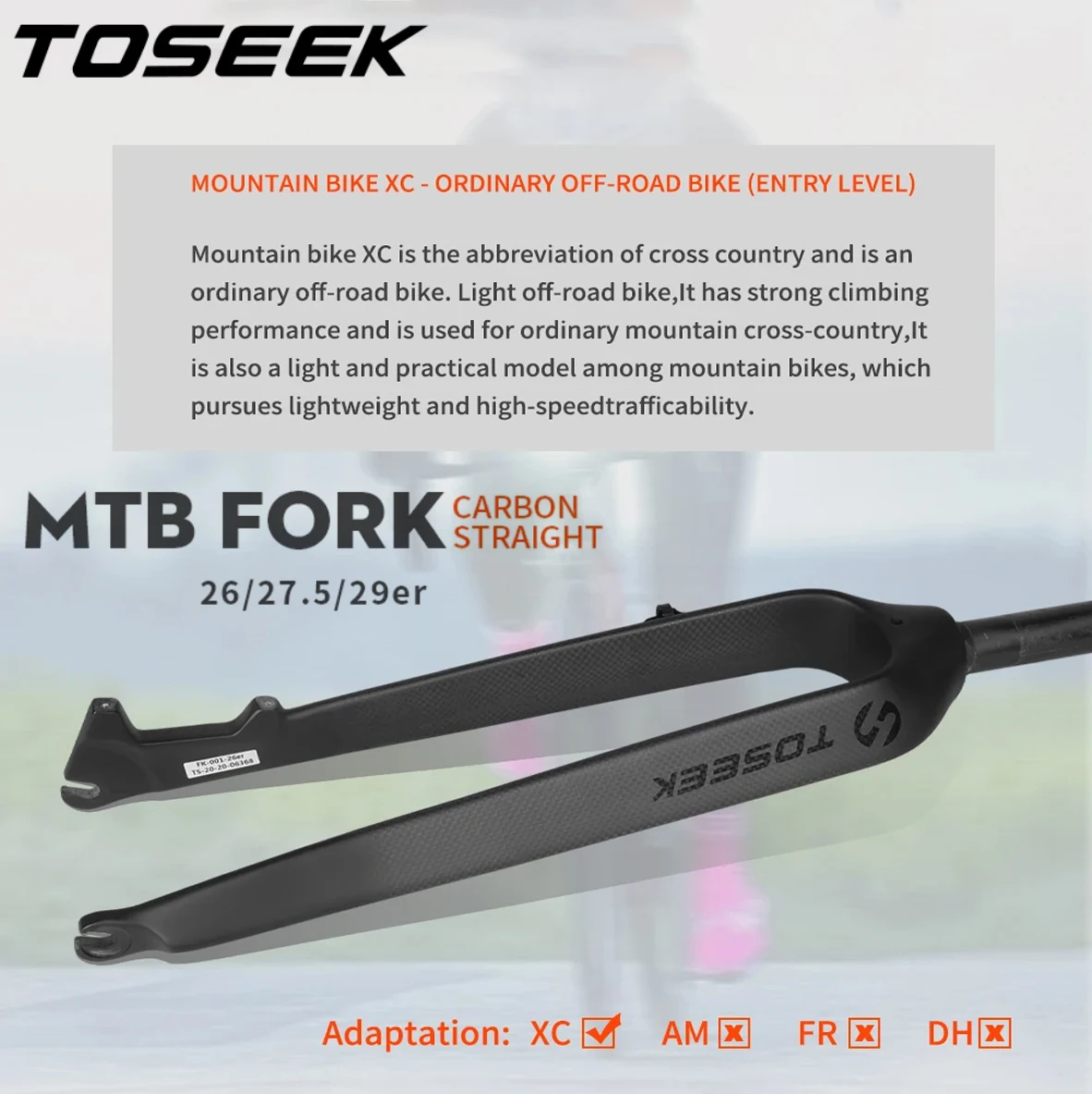 

TOSEEK MTB Carbon Fork Full Carbon Fiber Bike Front Fork 26/27.5/29" Rigid Bicycle Fork Straight Tube 28.6MM Mtb 29 Accesorios