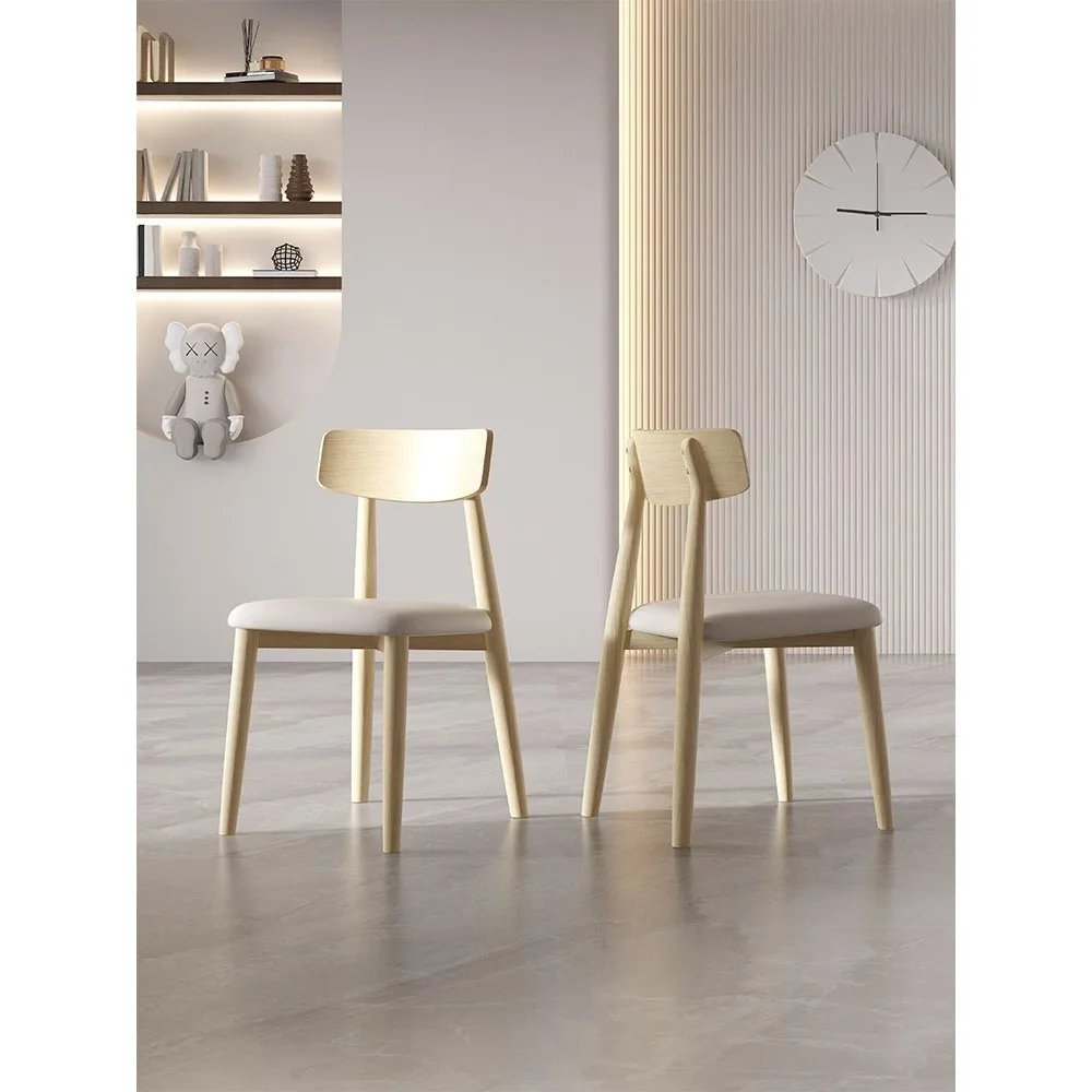 

Solid wood dining chairs, modern and minimalist Nordic white wax wood chairs, small living room, walnut colored backrest dining