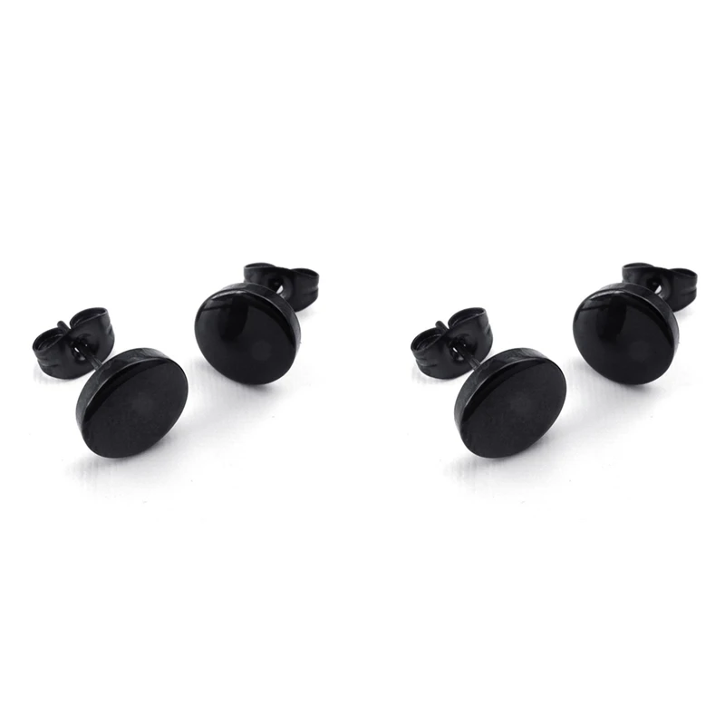 

Jewelry Men's Earrings, 8Mm Circle Ear Studs, 4Pcs (2 Pair), Stainless Steel, Black