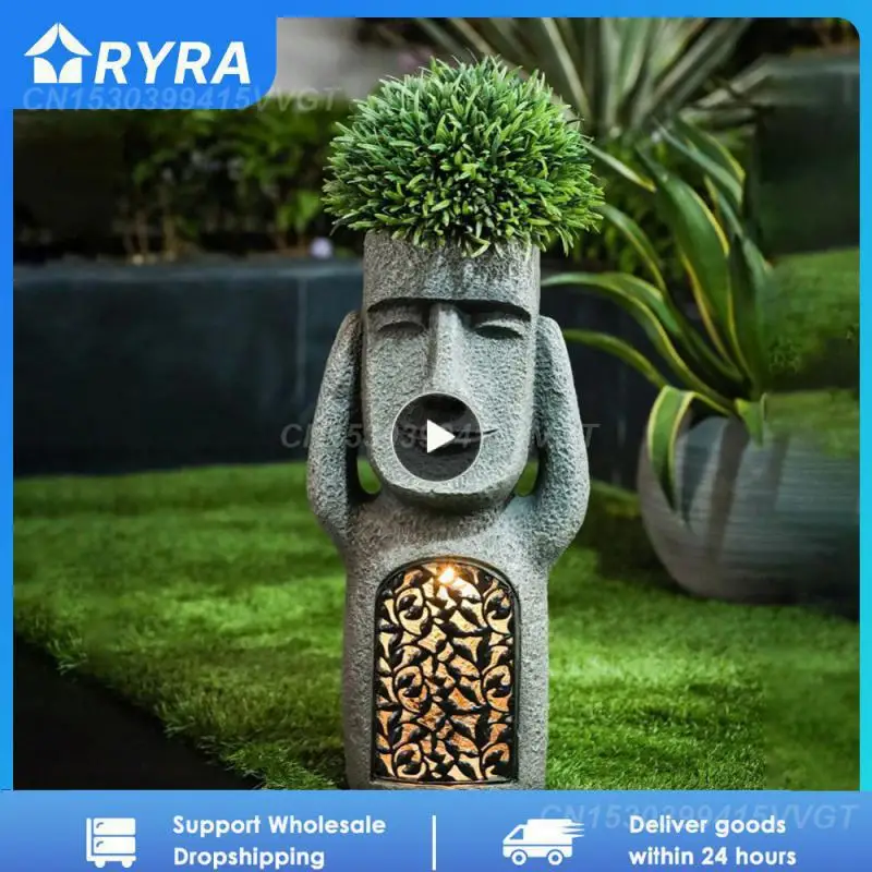 

Evil Garden Easter Island Statues Pot Unique Face Planters Pot Plants Creative Garden Resin Sculpture Planter With Drainage Hole