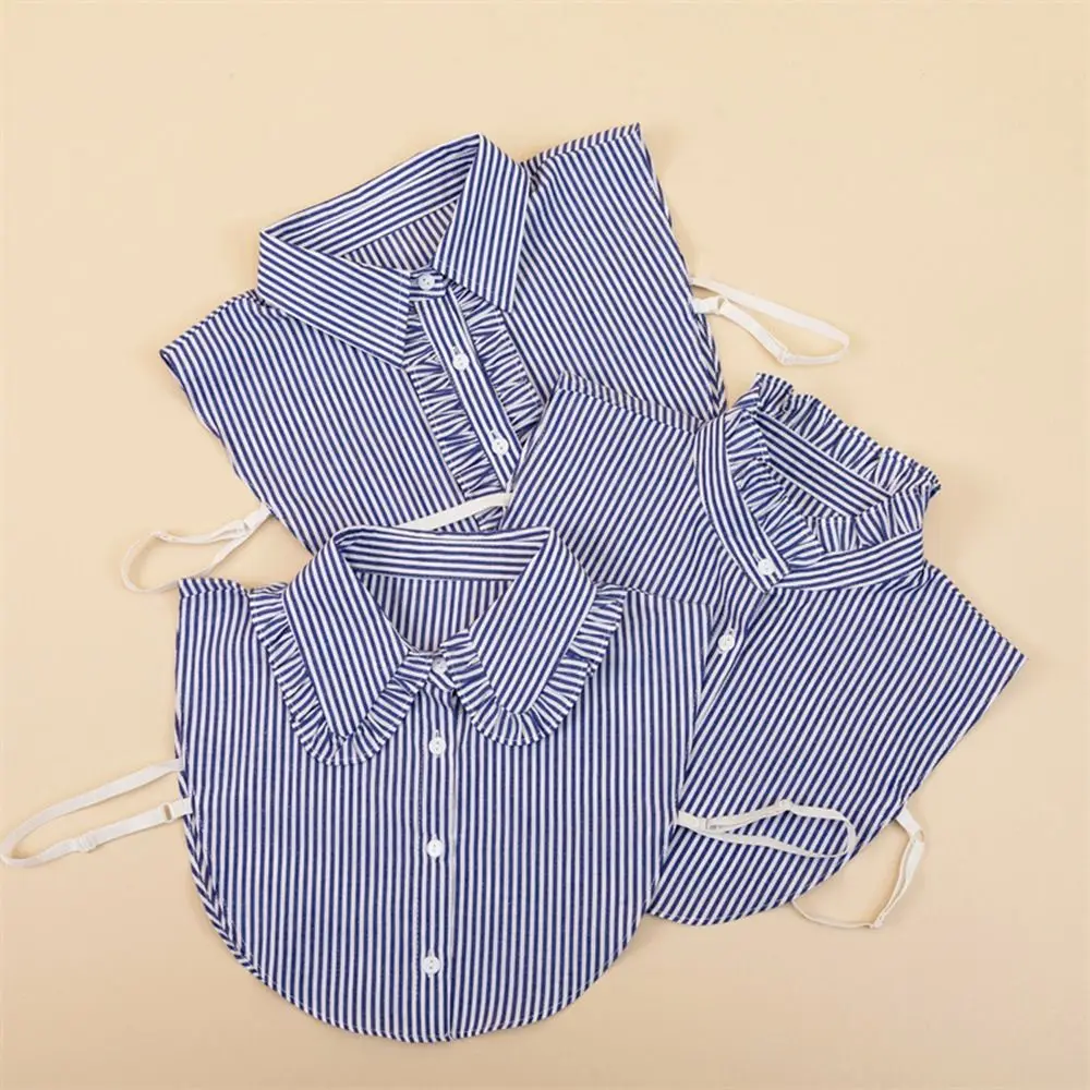 

Fashion Detachable For Girl Minimalist Ruffles Half Shirt Stripes Shirt Collar Denim Neckline Clothing Decoration Fake Collar