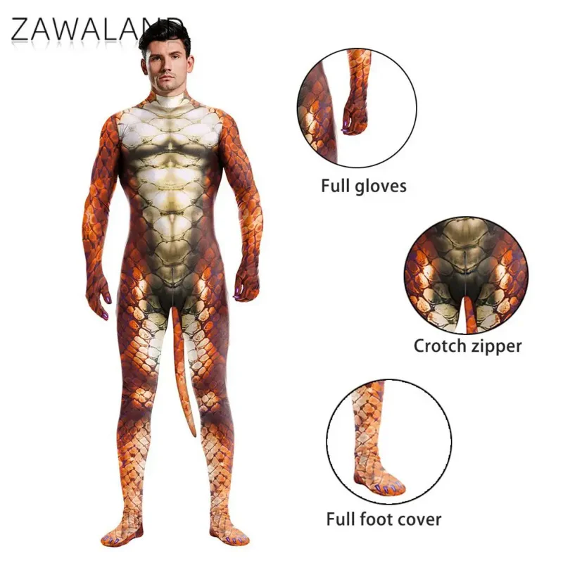 

Zawaland Animal Costume with Tail Halloween Cosplay Petsuit for Man Crotch Carnival Catsuit Holiday Zentai Bodysuit Outfit