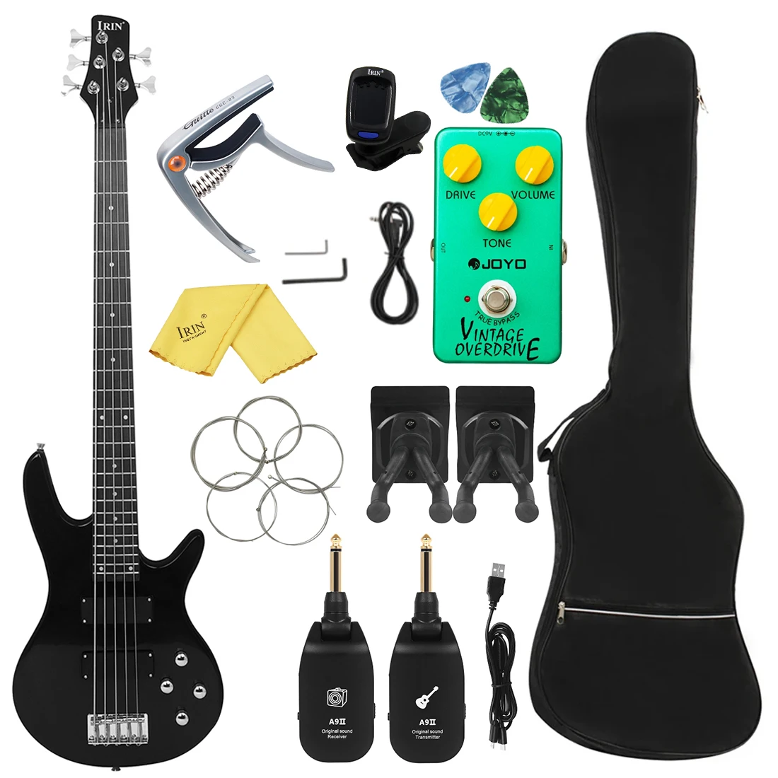 

IRIN 5 Strings Electric Bass Black 24 Frets Maple Body Neck Bass Guitar Stringed Instrument Guitarra with Tuner Strings Capo