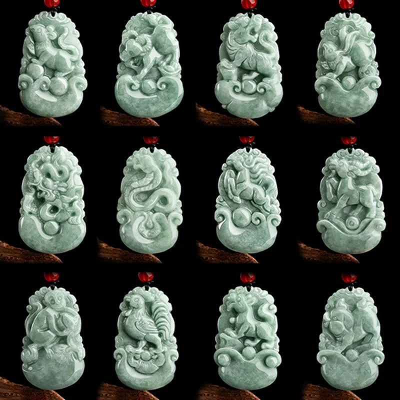 

Natural A Jadeite Pendants Of The Zodiac Rat Ox Tiger Rabbit Dragon Snake Horse Sheep Monkey Chicken Dog Pig Jewelry Wholesale