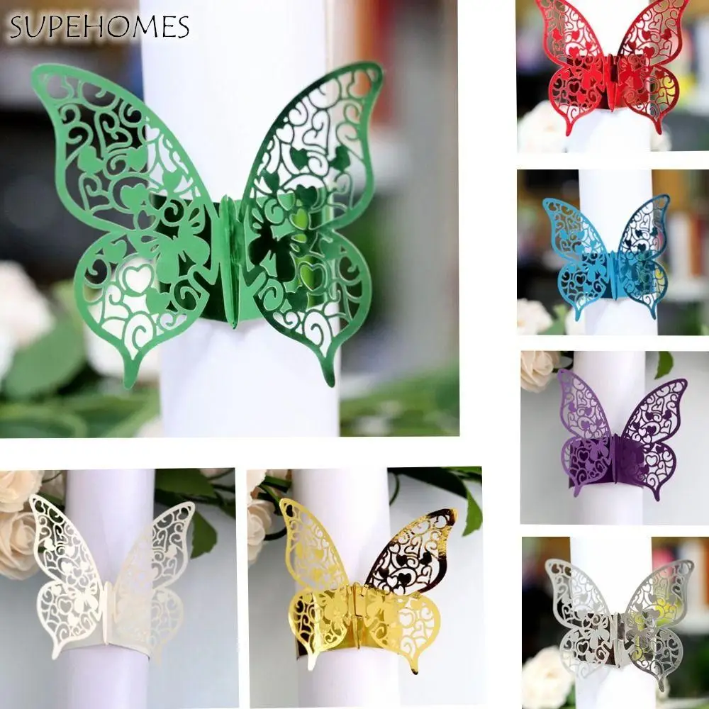 

25pcs Hollow Napkin Rings Disposable Paper 3D Napkin Bands Butterfly Style Napkin Buckles Party