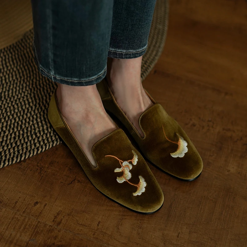 

Лоферы женские замшевые с круглым носком, туфли на плоской подошве, без застежки, лоферы в китайском стиле, Повседневная Удобная обувь на весну