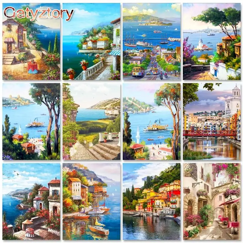 

GATYZTORY 60x75cm Paint By Numbers Handpainted Canvas Painting Seascape Scenery Painting By Numbers For Adults Home Decor