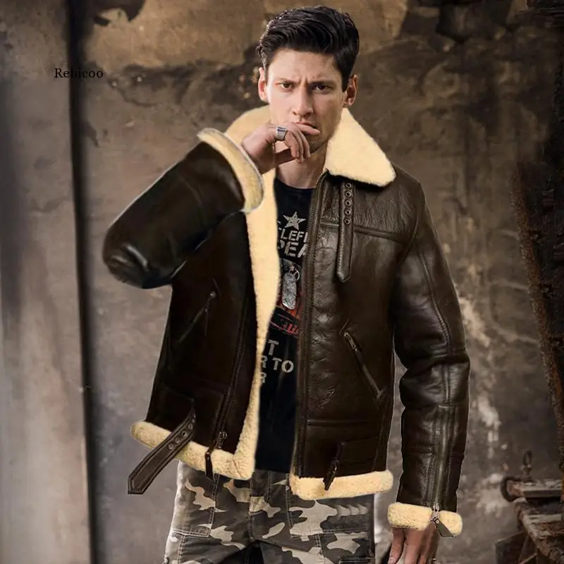 PU Jacket Bomber-Coat Motorcycle Faux-Sheepskin Winter Men New Turn-Down Thick Collar Casual Coats Streetwear
PU Jacket Bomber-Coat Motorcycle Faux-Sheepskin Winter Men New Turn-Down Thick Collar Casual Coats Streetwear