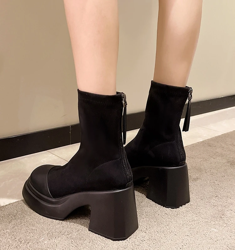 

Lolita Boots Female Shoes Round Toe Boots-Women Back Zip Winter Footwear Clogs Platform Zipper Ladies 2023 Ankle Rock High Heel