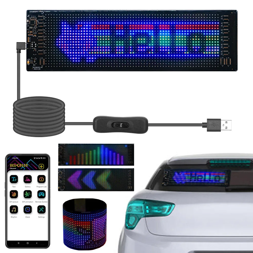 

LED Matrix Flexible Pixel Panel， USB 5V Bluetooth App DIY design Scrolling Advertising LED Car Slogan Flexible RGB Addressable