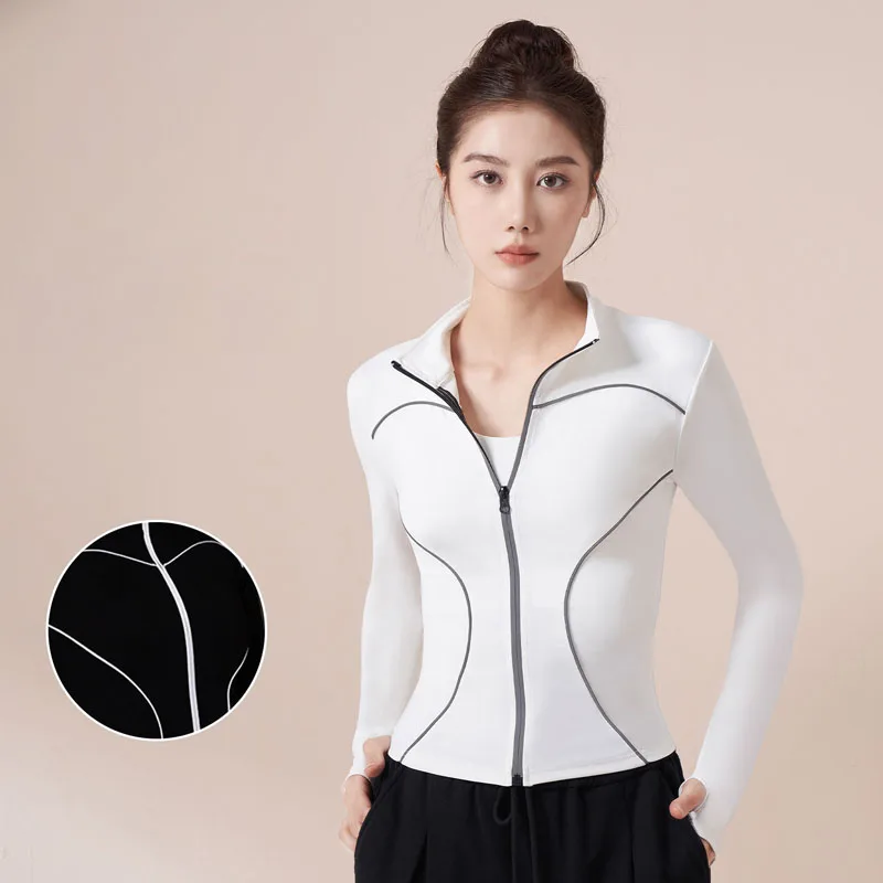 Slim-fit quick-drying yoga jacket full-zip fitness shirt long-sleeved fitness jacket night reflective strip sports running top
Slim-fit quick-drying yoga jacket full-zip fitness shirt long-sleeved fitness jacket night reflective strip sports running top