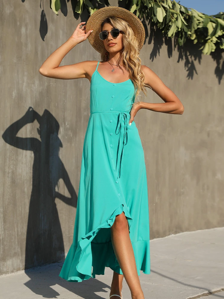 Holiday Style Suspender Dress Women 2023 Summer Casual Ruffled Slit Dresses for Women Fashion Solid Color Sleeveless Long Dress
Holiday Style Suspender Dress Women 2023 Summer Casual Ruffled Slit Dresses for Women Fashion Solid Color Sleeveless Long Dress