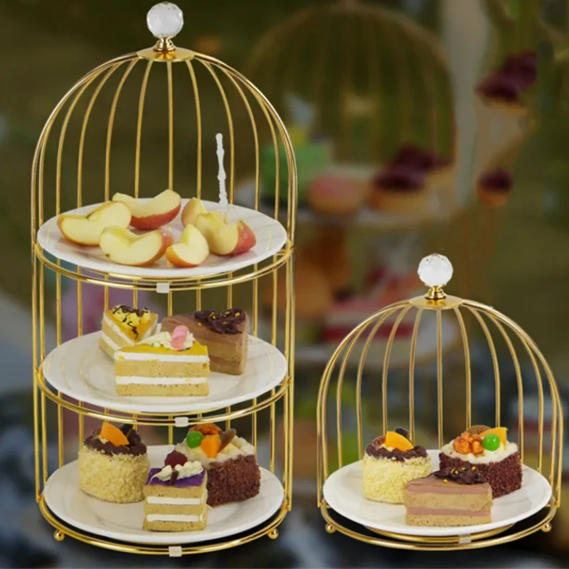 

Двухуровневая подставка для торта, подставка из кованого железа, керамический трехуровневый поднос для фруктов, декоративная стойка для послеобеденного чая и десертов