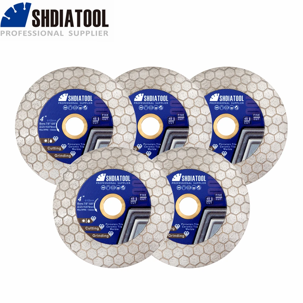 SHDIATOOL 5pcs 4" Hexgonal Double Sided Hot Press Diamond Cutting Disc Grind Wheel Tile Ceramic Marble Stone Circular Saw Blade
SHDIATOOL 5pcs 4" Hexgonal Double Sided Hot Press Diamond Cutting Disc Grind Wheel Tile Ceramic Marble Stone Circular Saw Blade