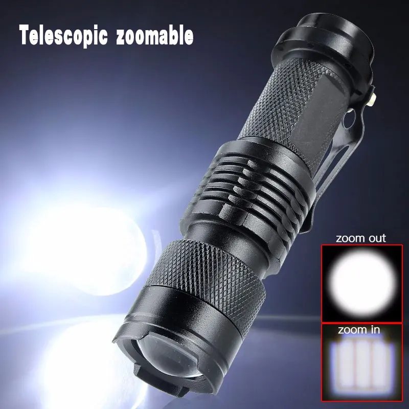 

Super Bright Portable Mini Led flashlight torch Q5 3Mode led lanterna Zoomable fishing Camping Bicycle Light Use1* 14500/AA