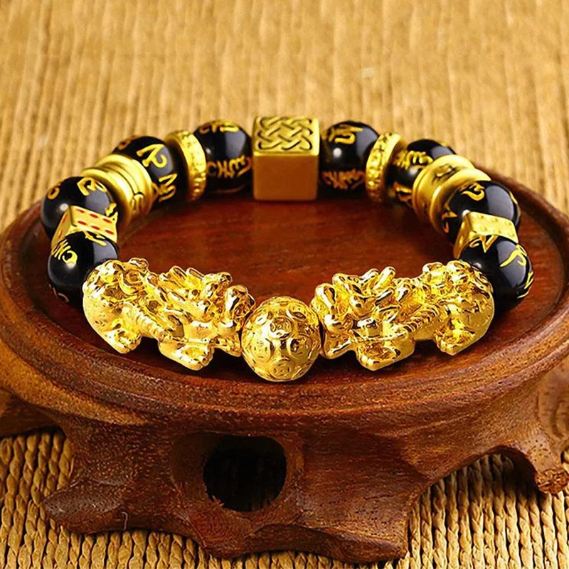 

Gold-Plated Double Fengshui Pixiu Bracelet Wealth & Protection Pixiu Six-Character Mantra Bracelet Fashion Bracelet Gift