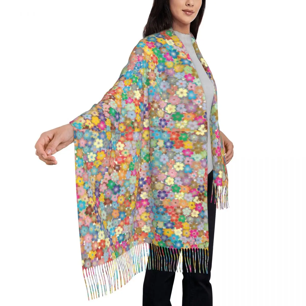 

Шарф с яркими цветами, милые теплые мягкие шали с цветочным принтом, женские ретро головные уборы с длинной кисточкой, зимние шарфы Bufanda