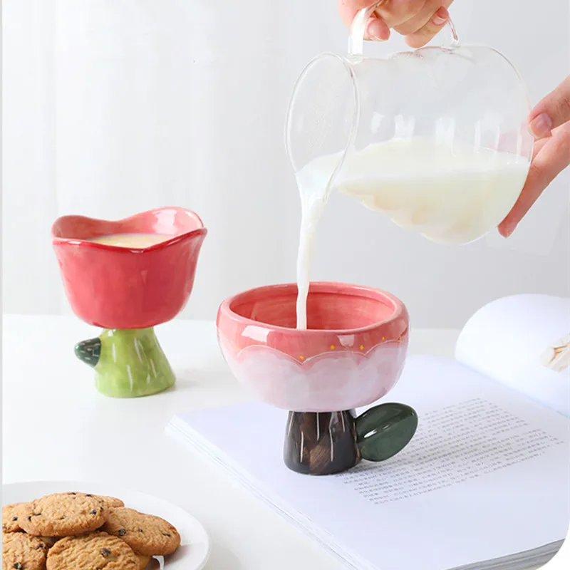 

Cutelife Nordic Cute Flower Small Ceramic Mug Coffee Cup Breakfast Dessert Drinking Milk Mug Reusable Creative Couple Gifts Mug