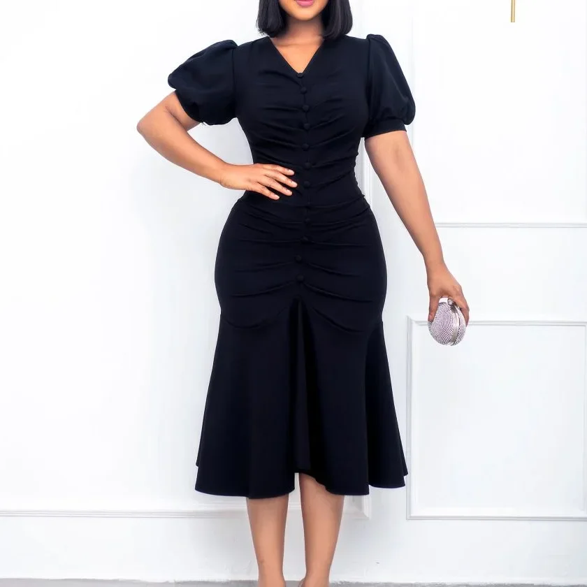 2024 Spring New Arrival Elegant African Short Sleeve V-neck Red Green Black Party Evening Midi Pleat Dress Africa Clothing S-3XL
2024 Spring New Arrival Elegant African Short Sleeve V-neck Red Green Black Party Evening Midi Pleat Dress Africa Clothing S-3XL