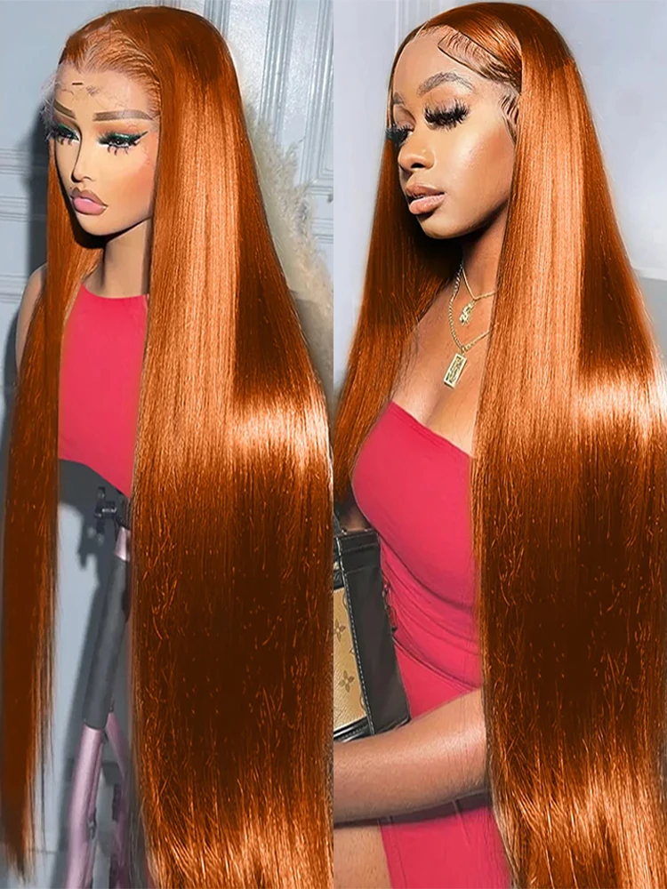 

Ginger Orange Color 13x4 Bone Straight Lace Frontal Wig Brazilian Remy Hd Transparent 13x6 Lace Front Human Hair Wigs For Women