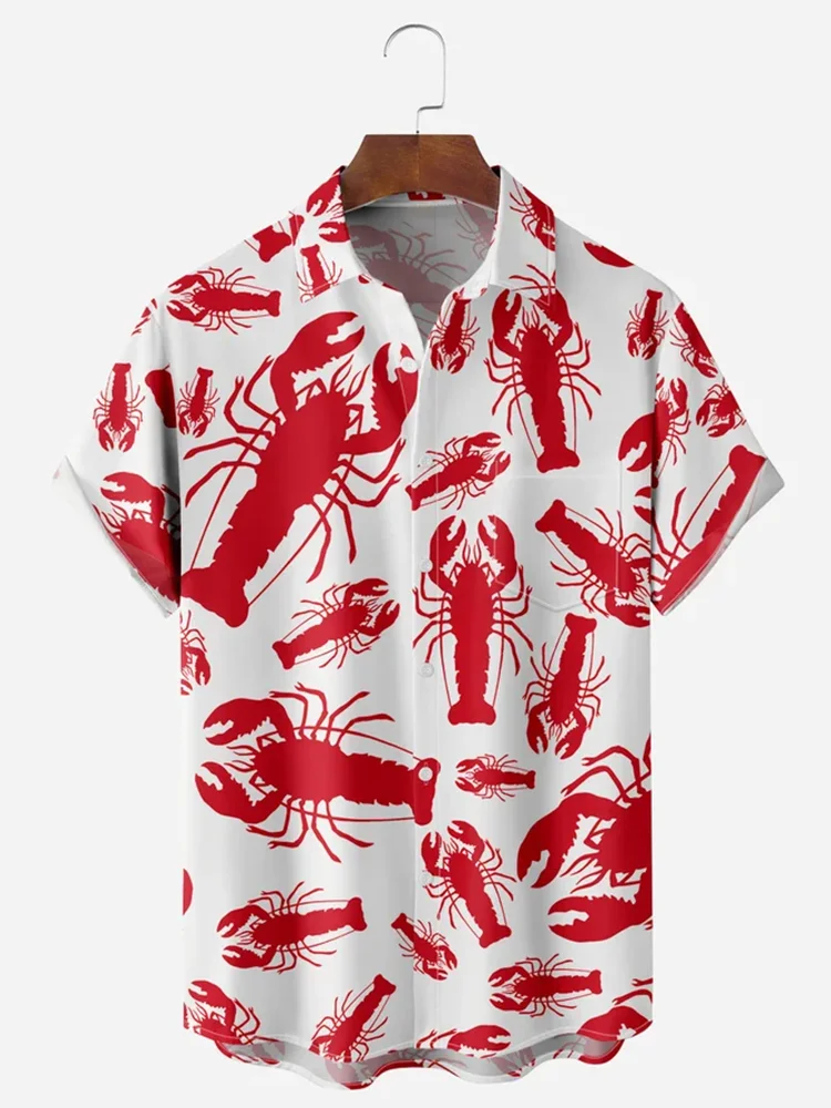 

New Men's Shirt Big Lobster Print Hawaiian Men's Casual Lapel Top Comfortable Men's Short Sleeve Shirt Large Size Fashionable Be