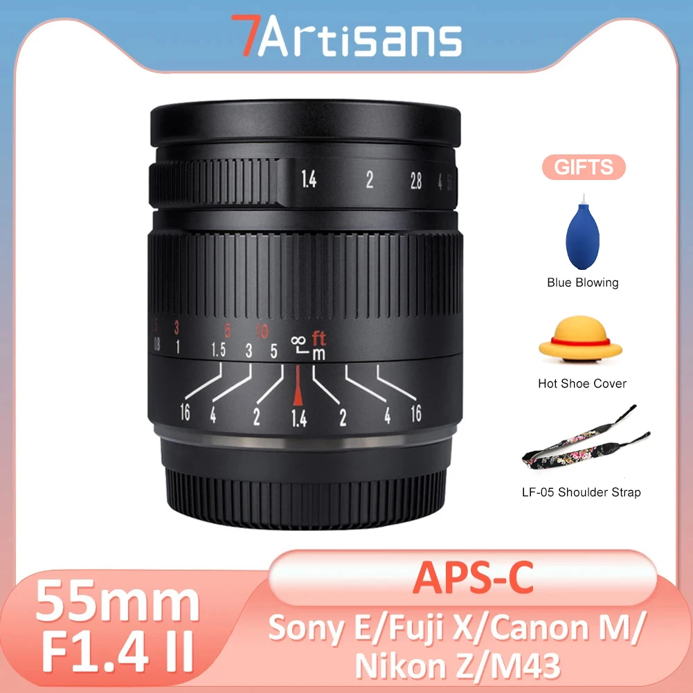 

Объектив 7 artisans 55 мм F1.4 II с ручной фокусировкой и большой диафрагмой для Fuji XF Canon EF-M Micro 4/3 Nikon Z Sony E A6000 Canon RF R6