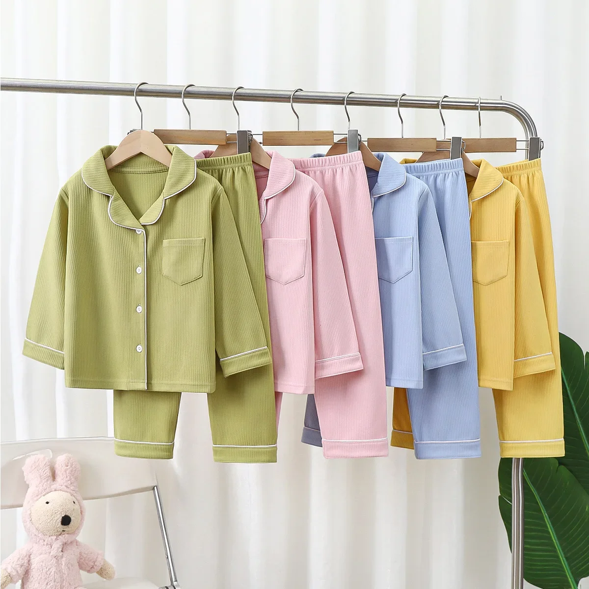 

2023 Autumn Winter Children Pajama Sets Solid Color Sleepwear for Kids 1-16years Teen Pijamas Boys Girls Loungewear Baby Clothes