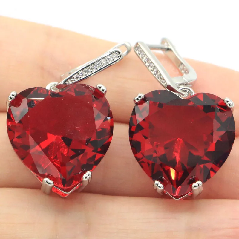 

35x20mm Eye Catching Big Heart Gemstone 20mm Red Ruby Pink Kunzite CZ Females Dating 925 Silver Earrings