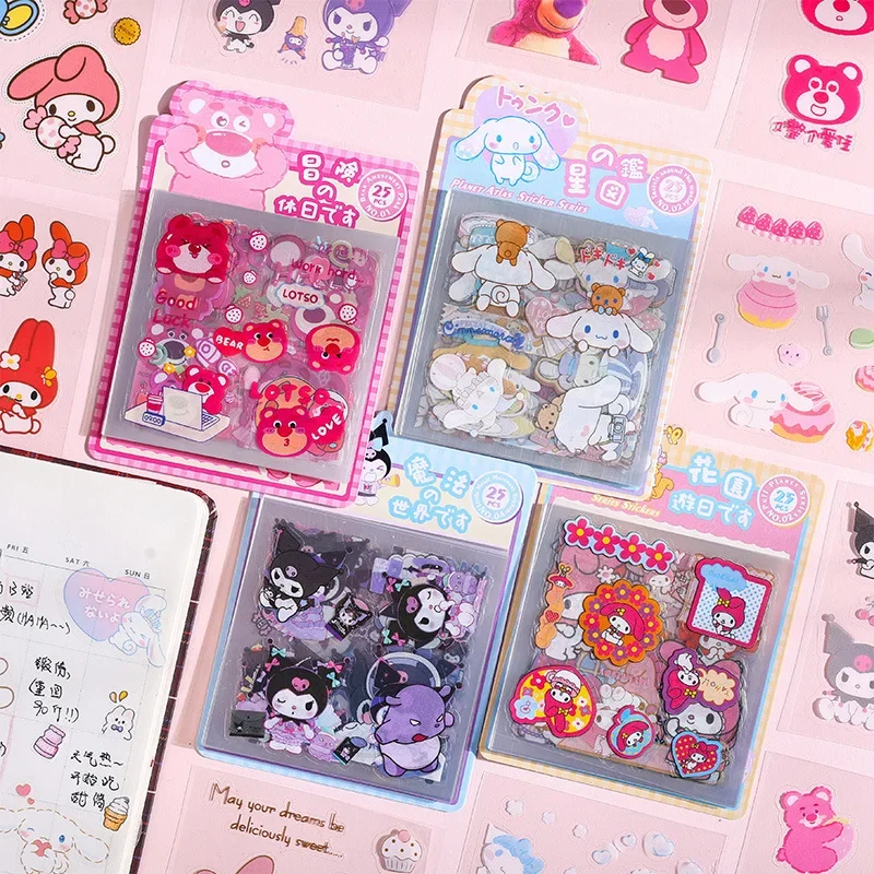 

25pcs Transparent Sanrio Melody Kuromi Hello Kitty Kids DIY Gudetama stickers