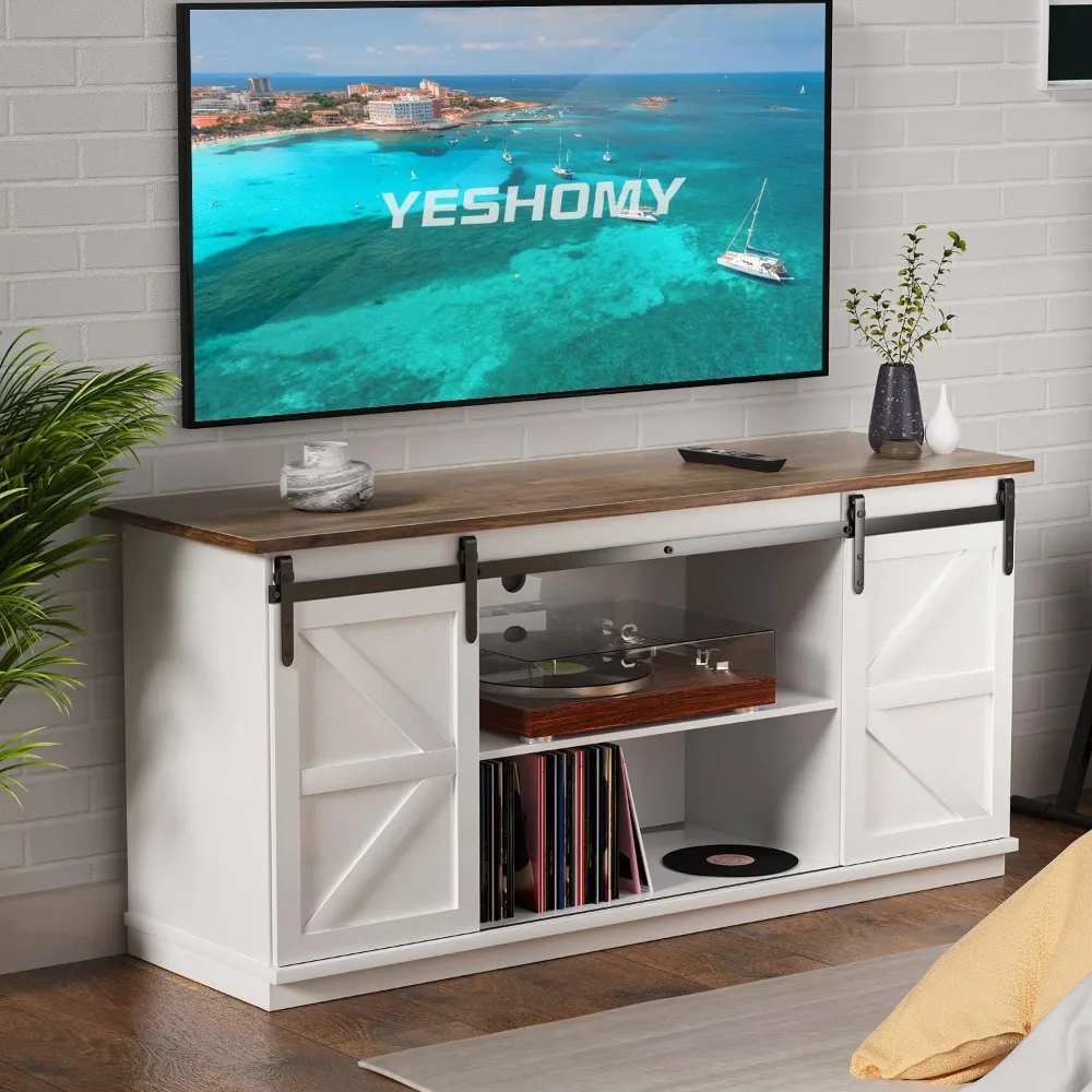 

TV Stand and Entertainment Center for Televisions Up to 65 Inchs Free Shipping With Sliding Barn Doors and Storage Cabinets Room