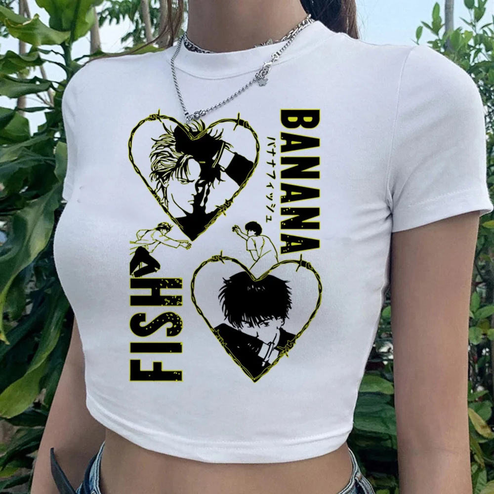 

Banana Fish hippie korean fashion cyber y2k crop top Woman streetwear cyber y2k yk2 aesthetic t-shirts cropped