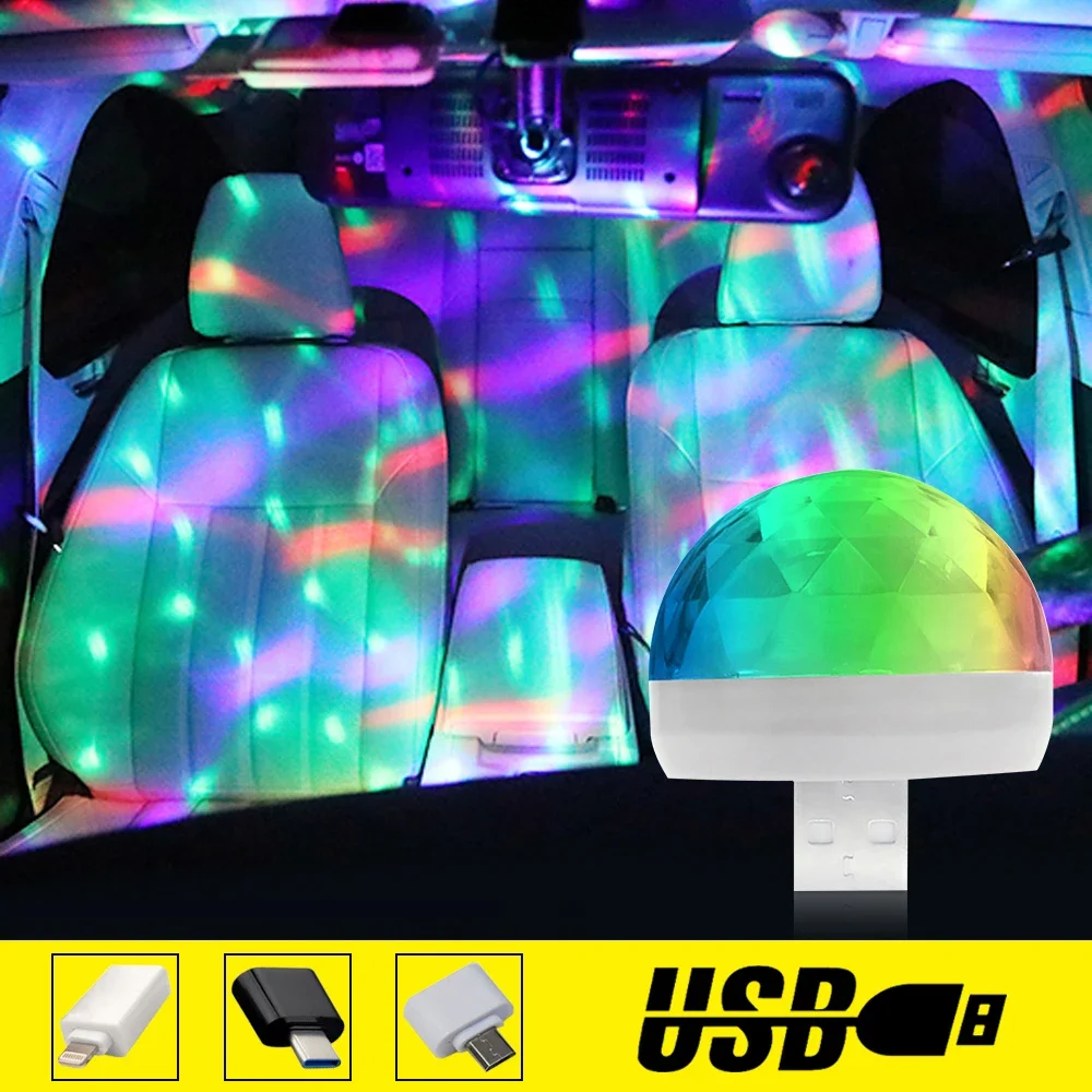 

Car Led Auto USB Ambient Light DJ RGB Mini Colorful Music Sound Holiday Party Karaoke USB-C IOS Interface Mushroom Welcome Lamp