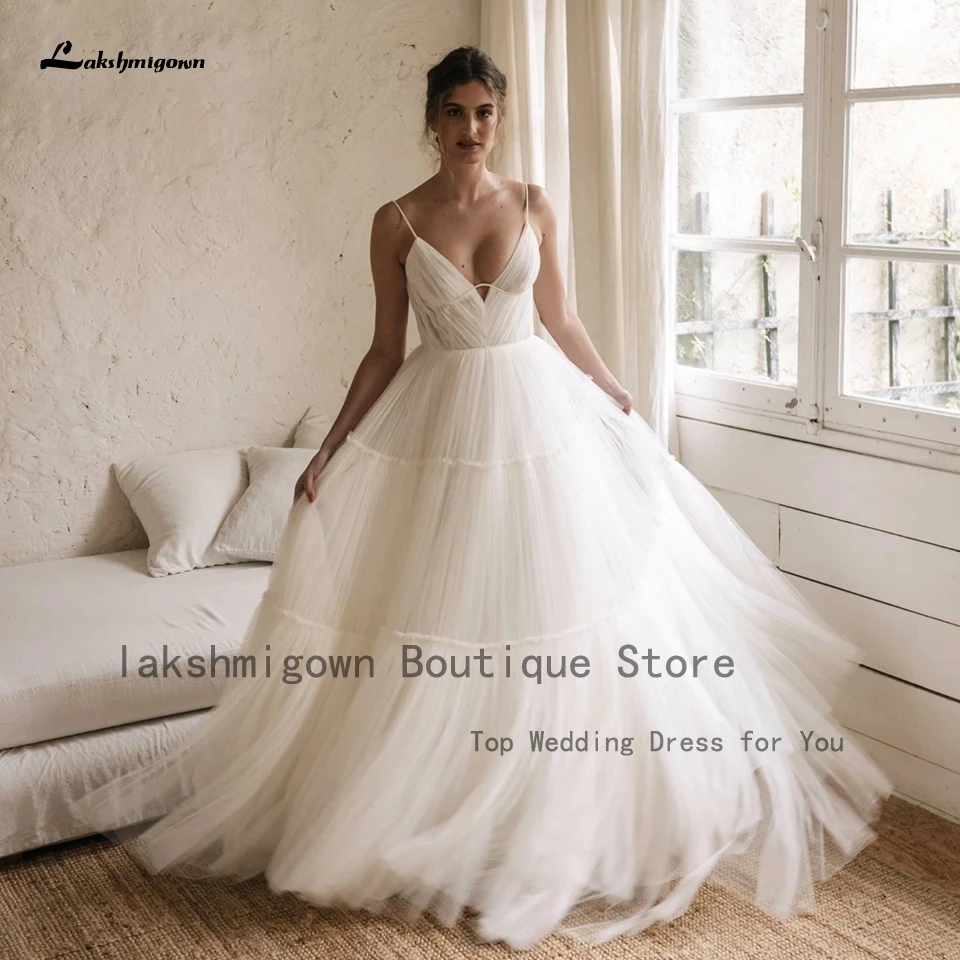 

Lakshmigown пышные пляжные свадебные платья с V-образным вырезом на тонких бретельках 2024 пикантные свадебные платья в стиле бохо