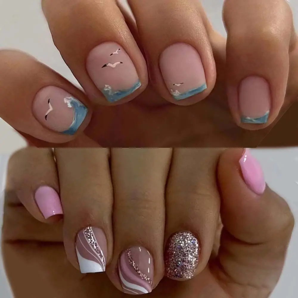 24 шт. простые Синие французские короткие накладные ногти в форме чайки розовые волнистые накладные ногти с полным покрытием нажимные ногти «сделай сам» съемные искусственные ногти
24 шт. простые Синие французские короткие накладные ногти в форме чайки розовые волнистые накладные ногти с полным покрытием нажимные ногти «сделай сам» съемные искусственные ногти